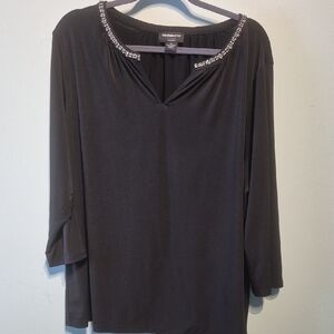 Liz Claiborne Charcoal Blouse with Embellished Neckline
